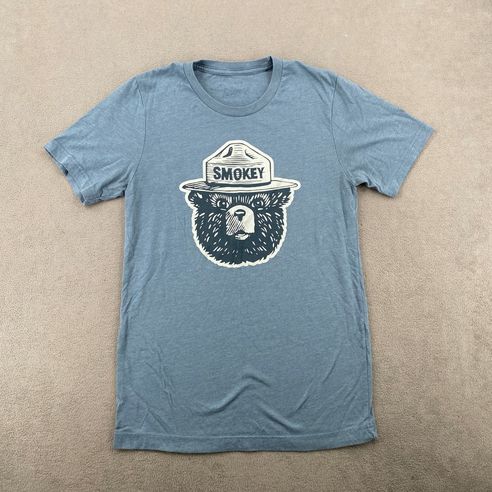 Landmark Smokey Bear Graphic T-Shirt Blue Heather Short Sleeve Crewneck 8577